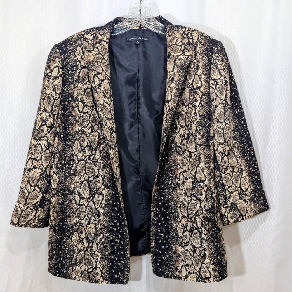 Preston & York Reptile Print Open-Front Jacket, Black/Tan/Cream, Size 14